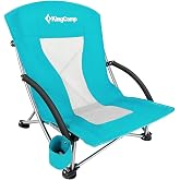 KingCamp Lilac Beach Chair Plaj ve Dinlenme Sandalyesi Cyan | Nefes alabilen sırtlıklı kamp sandalyesi, geniş koltuk, bardak 