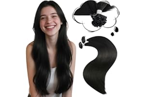 ‎MORESOO Moresoo Echthaar Extensions Bondings 60cm Schwarz U Tip Keratin Bondings Echthaar Extensions 1g Remy Pre Bonded Nail Tip Extensions Glatt Dicke Haare 50g
