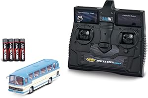 Carson 500504143 1:87 MB Bus O 302 2,4 GHz 100% RTR niebieski model gotowy do jazdy, pilot zdalnego sterowania 2,4 GHz z portem ładowania, w zestawie 4 baterie AAA nadajnika, z oświetleniem LED,