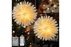 Lewondr Papier Stern Dekoration 2 Packungen, Weihnachten Papier Stern Laterne mit Fernbedienung, Led Papierstern Lampenschirm Sterne mit 6H Timer, Weihnachten Laterne Lichter für Home Decoration