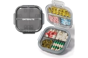 ‎ONTERATE ONTERATE Organizer na Tabletki Podróżne, 7 Przegródek na Tabletki do Torebki, Przenośny Pojemnik na Leki, Odporny na Wilgoć Pudełko na Leki, Witaminy i Suplementy z Oleju Rybiego (Szary)