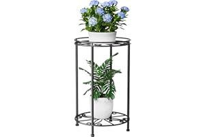 Josmimic Plant Stands 2-Tiers Flower Pot Shelf Indoor Large Corner Holder With Adjustable Feet, Metal, Black, Tall 16.4'', L10.2''