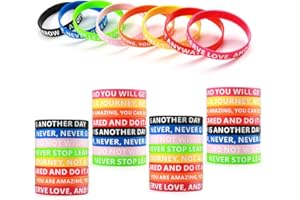LTDOOIT 32pcs Silicone Motivational Wristbands for Men Women, Silicone Rubber Bracelet 8 Color Pink Black Red Blue Yellow with Inspirational Motivation Quotes for Football Gym Sport Party