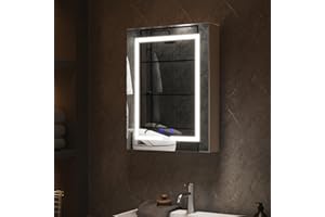 joolihome living LED Bathroom Mirror Cabinet, 400x600mm,Demister, Dimmable, 3 Colour Light Makeup Mirror,Wall Mounted Bathroom Mirror Cabinet with Lights and Shaver Socket (40 x 60 cm)