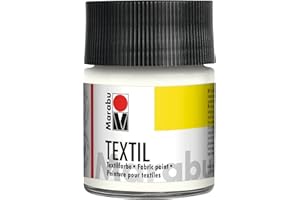 Marabu 17160005070 – Peinture Textile Blanche 50 ML, Encre d'impression sur Tissu à Base d'eau, pour Tissus clairs, Lavable jusqu'à 60 °C, Toucher Doux, Fixation Facile par Repassage ou Four