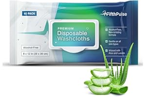 FIFTHPULSE Disposable Body Wipes For Adults, (1 Pack of 40) - #1 Sensitive Baby Wipes, Body Wipe Cleans, Cares, Protects, Infused With Aloe and Lanolin, Alcohol-Free Wipes For The Elderly Extra Large - 20x30 cm