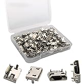 RUNCCI-YUN 100pcs Micro USB Socket, Micro USB Female Soldering Type B, 5-Pin, SMD, SMT 180 Degree (Silver)