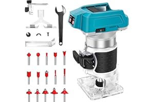 SHULLTJI Cordless Palm Hand Routers for Makita 18V Battery with 15pcs Bits, Brushless Wood Trim Router for Wood Working Joiner Cutting, 6 Speed ​​Adjustment, 0-22000r/Min, 1/4", 6 mm, (Battery Not Included)