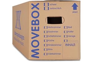 KK Verpackungen 10 x Umzugskartons Movebox 2-wellig doppelter Boden in Profi Qualität 634 x 290 x 326 mm