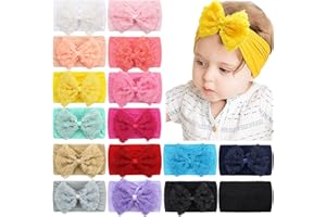 N\C 15PCS Baby Nylon Headbands Baby Turban Headband Bowknot Stretchy Soft Wide Headwear Headbands for Newborn Baby Girl Infant Toddler