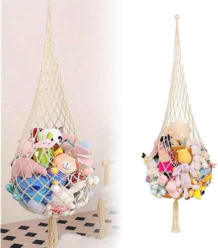 Lilly's Love Stuffed Animal Hammock - Corner Hanging Toy Storage Net With Hooks & Anchors, White Plushie Organizer For Bedroom Decor