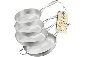 SILBERTHAL Set padelle acciaio inox 20 24 28 e 32 cm - Induzione gas e forno 400ºC - Senza rivestimento 18/10 - Triplo fondo