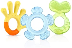 Nuby - Anillos de dentición de 3 etapas - 3 anillos de dentición para estimular las encías y aliviar el dolor de la dentición - Juguetes mordedores para bebés - Libre de BPA - 3+ meses.