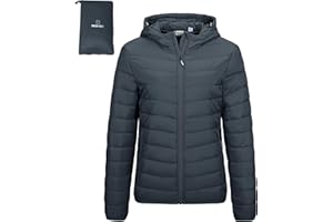 Outdoor Ventures Damen Steppjacke Leichte Packbare Übergangsjacke Warme Winterjacke mit Kapuze für Frauen Gefüttert Pufferjacke mit Taschen für Freizeit Wandern Reisen