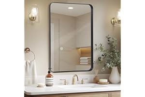 LunaMirror Wall Mirror 60x90 CM Wall-Mounted Bathroom Vanity Mirror Sadow Box Black Frame Home Decor Rectangle Wall Hanging with Curved Corners for Hallway Entrance Living Room Bedroom