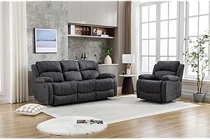 AZRBOPO Recliner Sofa Set, Leathaire Fabric Manual Recliner with Adjustable Backrest and Footrest - 3+1 Seater Set