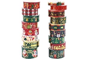 MTBRICEY 17 Rouleaux Ruban Washi de Noël Multi-Pattern Décoratif Washi Tape Gold Foil Masking Tape Paper Adhésif Stickers Scrapbooks Decorative Holiday Washi Tape For Bricolage Artisanal Gift Emballage