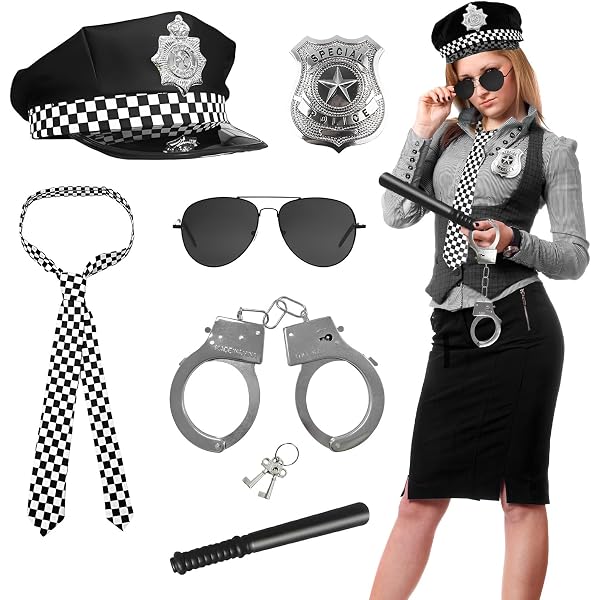 Kit De Disfraz De Policía Con Gorra, Placa, Esposas, Corbata Y Walkie Talkie De Juguete – Accesorios Para Juego De Roles, Carnaval Y Fiestas Infantiles