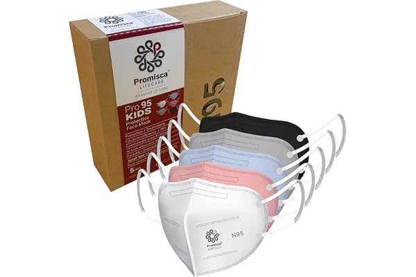 Promisca Kids Non woven Ear Loop Style Protective 5 layered filtration with genuine Melt Blown and Hot Air Cotton Layers N95 Face Mask (Multicolour Small) -Pack of 5/10+2