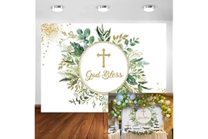 Avezano God Bless Backdrop First Communion Baptism Christening Party Decorations Green Leaves Newborn Baby Shower Photography Background Gifts Supplies Photo Booth Props (7x5ft)
