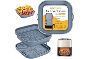Alyvisun 2025 New Teglia Per Friggitrice ad Aria(3 Pezzi), 8inch Riutilizzabile Teglie in Silicone per Friggitrice ad Aria,Accessori Friggitrice ad Aria Per Airfryer, Microonde, Forno(Grigio)
