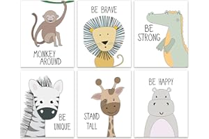 KAIRNE Set di 6 Quadri per Camera Bambini,Poster Animali del Foresta,Cartoni Animati Tela Poster e Stampe,Immagini per Bambini Decorazione Bambino Asilo Nido Regali Decorazioni,Senza Cornici,20×25CM