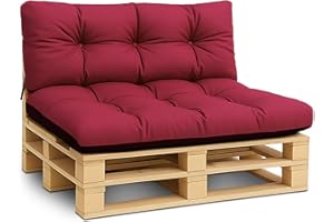 Amazinggirl Cojines para palets Exterior Set 120x40 cm + 120x80 cm - Cojín por Palet o Cojin jardín por Banco terraza balcón y Patio Almohada para Asiento en Jardin Burdeos