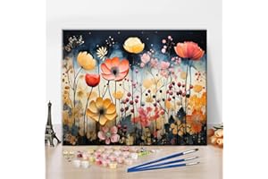 TISHIRON Kwiaty "zrób to sam" do malowania według liczb, kolorowe kwiaty, zestaw do malowania według liczb, zestaw dla dorosłych, dzikie kwiaty i chwasty, farby olejne według liczb, zestawy na płótnie,