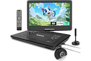 KCR Lecteur DVD portable 15,6 pouces pour enfants et voiture, écran LED de 15,6 pouces, tuner DVB-T2, batterie rechargeable, USB/HDMI/AV/audio et plusieurs formats