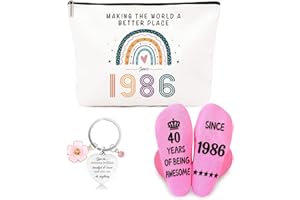 ZUFIO Funny 40th Birthday Gifts for Women- Retro Water-Resistant Makeup Bag, Personalized Socks & Inspirational Keychain, 40th Birthday Gift Set for Bestie, Sister, Friend(1986)