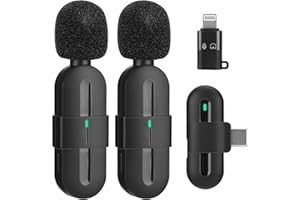 Auniq Wireless Microphones for iPhone Android Phone iPad, Dual Wireless Lavalier Microphone with iPhone Adapter for Video Recording, Plug-Play Wireless Mic for YouTube/Facebook/Tiktok/Interview/Vlog