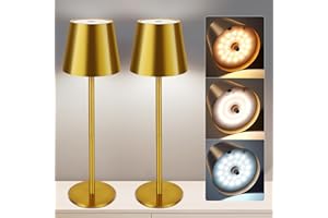VARICART Lot de 2 Lampe de Table Sans Fil à intensité variable, Batterie Rechargeable 5000mAh, Tactile à LED 3 Couleurs Dimmables, avec USB-C, étanchéité IP54 pour l'intérieur et l'extérieur(or)