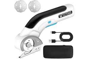 DREPINT Kartonschneider, Elektrische Schneider, Kabellos Rollschneider Universal, schneidet bis zu 9mm dick, 320rpm Multifunktionale Schneider mit 1 Ersatzklinge für Papier Pappe Teppich Leder Filz Kunststoff