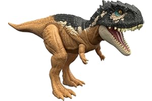 Jurassic World Figurine articulée et sonore de Skorpiovenator Attaque Rugissante (33 cm) avec code ADN caché et scannable, à Collectionner, Jouet Enfant, Dès 4 ans, HDX37