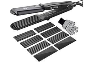 Hair Crimper, CkeyiN Professional Crimping Iron and Straighter with Heat Resistant Glove Adjustable Temperature Dual Voltage 4 Interchangeable Ceramic Plates…