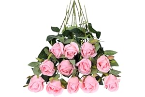 Tifuly Rose artificiali, 12 pezzi, in seta, fiori finti, per bouquet da sposa, casa, matrimoni, feste, decorazioni fai da te (rosa)
