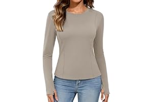 Niwicee Haut Thermique Femme Manche Longue T-Shirts et Tops de Sport Polaire avec Trou pour Le Pouce Chaud Base Layer sous-Vêtements Thermique pour Sports Ski Running