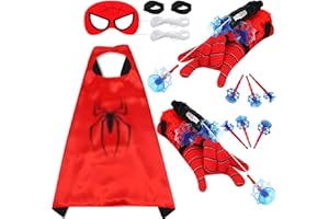 TKGEOUE Set di 1 Launcher Glove, Launcher Gloves e Maschera, Mantello Supereroi Bambini, Spiderm Launcher Glove, Guanti Launcher per Giochi, Spiderman Glove Launcher Set,Spiderm Web Launcher Toy