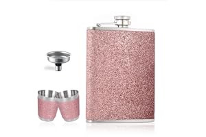 Galenecx Flachmann Edelstahl, Tragbare Auslaufsicher Edelstahl Flachmann mit Glitzer für Frauen, Rosa Stilvoll Flachmänner mit Trichter, 2 Stück Schnapsglas, Hip Flask mit Schraubverschluss, 8oz