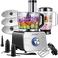 FOHERE Food Processor Multifunctional, 3-Speed Food Processor and Blender Combo with 3.5 L Bowl, 1.5 L Blender Jug, Simple Op