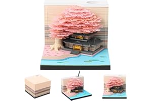 Toaboa Bloc de notas 3D con luces LED y soporte para bolígrafo,calendario de mesa creativo, bloc de notas 3D, papel de bloc de notas, también puede utilizarse como calendario de escritorio,Flor rosa.