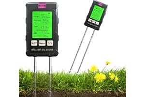 BEATIFIC 6 in 1 tester per il terreno, tester per il terreno ruotabile a 90°, misuratore di umidità del terreno, tester digitale del pH del terreno con temperatura/umidità, misuratore di umidità del terreno co