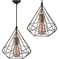 Homesake Modern Geometric Pendant Light, Gold Finish, Industrial Hanging Ceiling Lamp with Vintage Edison Bulb - Adjustable Cord, Home Decor Lighting for Dining Room, Kitchen, Living Room, Bedroom
