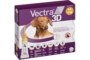 VECTRA 3D Antiparassitario per Cane 3 Pipette Antipulci, Antizecche e Antizanzare per cani fino a 4 kg Protegge da Pulci, Zecche, Flebotomi e Mosche