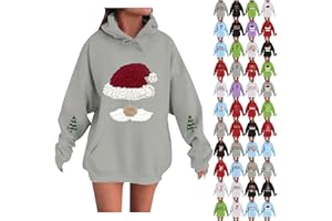Jbsabotad Christmas Hoodies for Women UK oversized sweatshirt women Fashion Letter Print pullover pattern hoodie With Pocket Drawstring Long Sleeves xmas sweatshirts Christmas Party Everyday Wear