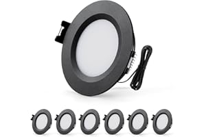 Sineyon Spot Encastrable 12V LED Camping-car, 3W Alu Spots LED 12V 3000K Blanc Chaud 240LM, 12mm Spot Encastrable Extra Plat Dimmable, Trou 58-62mm, IP44 Etanche pour Bateau Cuisin Armoires, Lot de 6