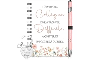 Sinmoe Cadeau Collegue de Travail Femme Remerciement Collegue Noël Set 3 Pièces avec Mini Carnet Spirale Stylo à Bille Porte-Clé Idéal Départ Retraite (Rose,FORMIDABLE collègue)