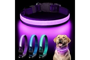 PEWKIM Leuchtend Halsband, Leuchthalsband Hund Aufladbar, LED Halsband Hund, Leuchtband Einstellbar Wasserdicht mit 3 Lichtmodi Hunde leuchthalsband für Kleine Mittlere Große Hunde Nachtspaziergänge