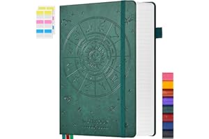 FOCUS DAY Cuaderno de tapa dura, diario rayado B5, cuaderno de rayas universitarias para mujeres y hombres, cuaderno de escritura grande de 320 páginas para trabajo escolar, cuaderno de cuero verde
