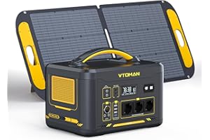 VTOMAN Jump 1000 - Generatore portatile con pannello solare da 110 W, 1000 W/1408 Wh, alimentato con batteria LiFePO4, 3 uscite a onda sinusoidale pura da 1000 W (2000 W di picco), uscite AC, 100 W PD
